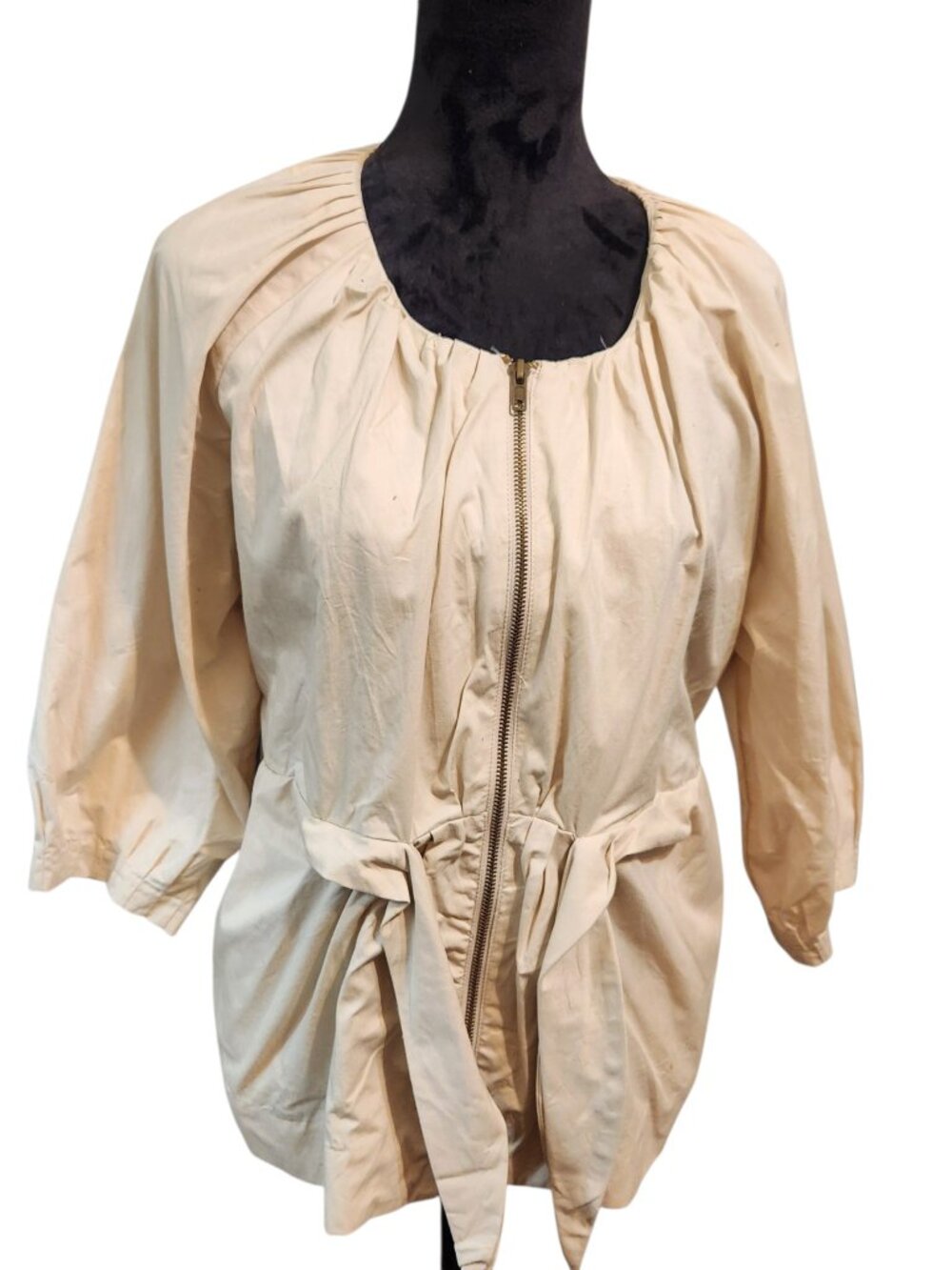 Cach'e Beige 3/4 Sleeve Full Zipper Jacket Size M